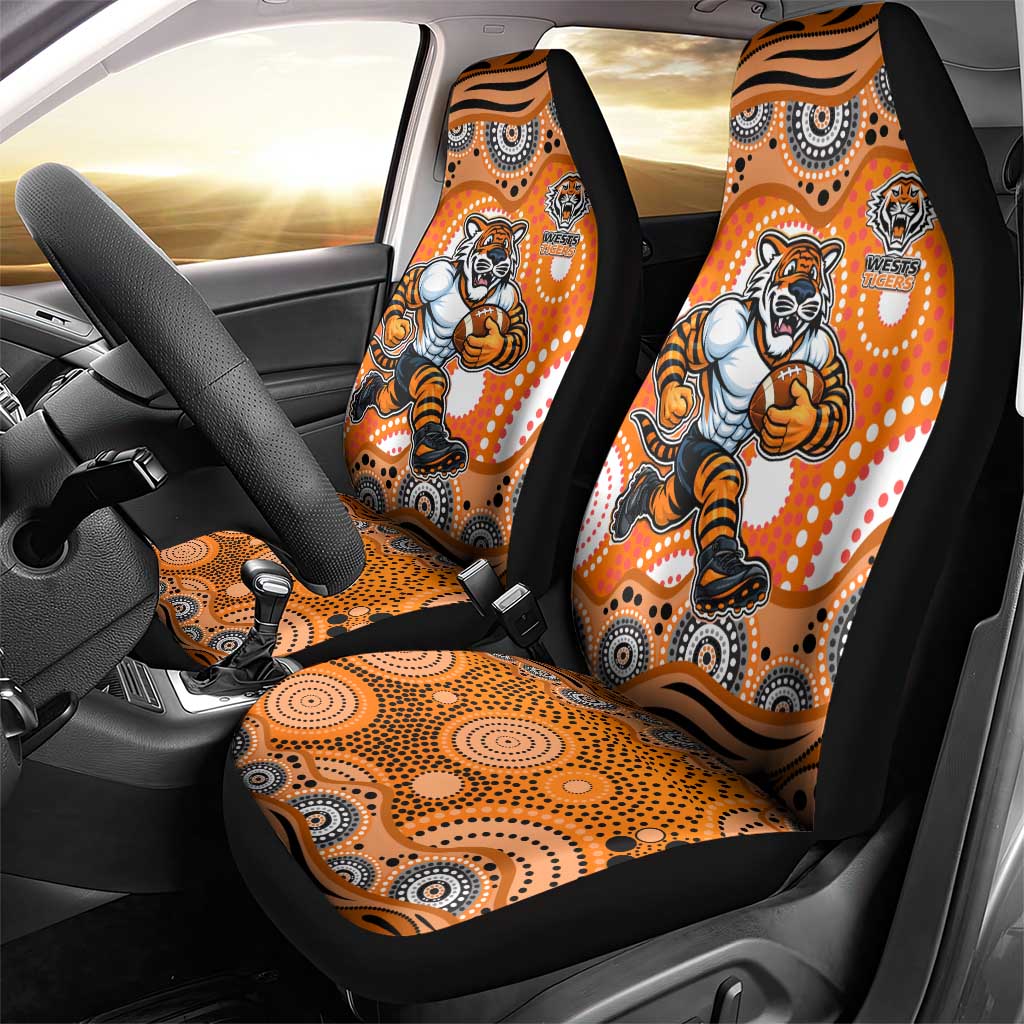 Wests Tigers Car Seat Cover Aboriginal Dot Pattern - Rugby Mascot Heritage Pride