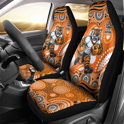 Wests Tigers Car Seat Cover Aboriginal Dot Pattern - Rugby Mascot Heritage Pride