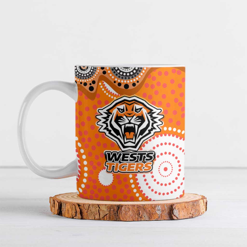 Wests Tigers Ceramic Mug Aboriginal Dot Pattern - Rugby Mascot Heritage Pride