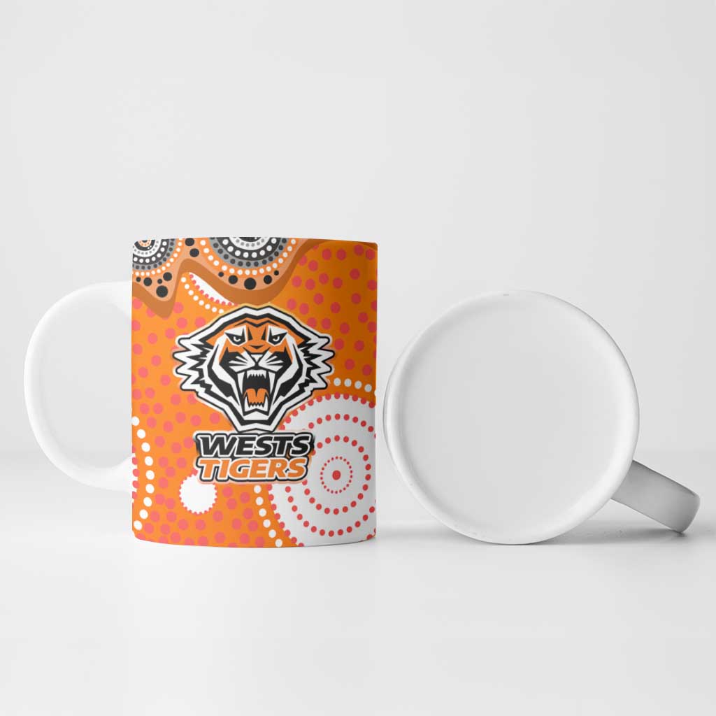 Wests Tigers Ceramic Mug Aboriginal Dot Pattern - Rugby Mascot Heritage Pride