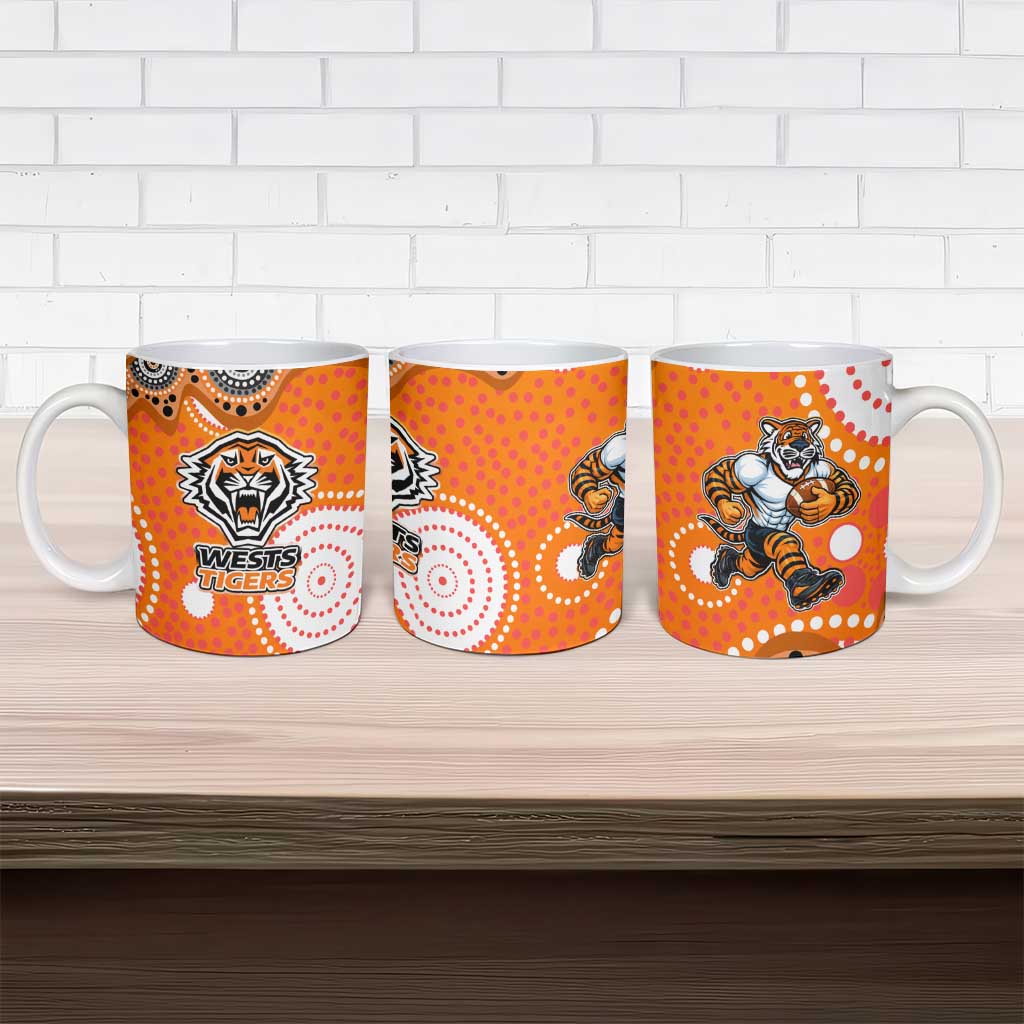 Wests Tigers Ceramic Mug Aboriginal Dot Pattern - Rugby Mascot Heritage Pride