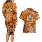 Wests Tigers Couples Matching Long Sleeve Bodycon Dress and Hawaiian Shirt Aboriginal Dot Pattern - Rugby Mascot Heritage Pride