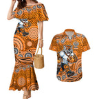 Wests Tigers Couples Matching Mermaid Dress and Hawaiian Shirt Aboriginal Dot Pattern - Rugby Mascot Heritage Pride
