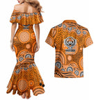 Wests Tigers Couples Matching Mermaid Dress and Hawaiian Shirt Aboriginal Dot Pattern - Rugby Mascot Heritage Pride