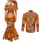 Wests Tigers Couples Matching Mermaid Dress and Long Sleeve Button Shirt Aboriginal Dot Pattern - Rugby Mascot Heritage Pride
