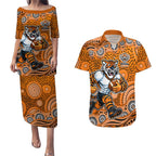 Wests Tigers Couples Matching Puletasi and Hawaiian Shirt Aboriginal Dot Pattern - Rugby Mascot Heritage Pride