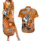 Wests Tigers Couples Matching Summer Maxi Dress and Hawaiian Shirt Aboriginal Dot Pattern - Rugby Mascot Heritage Pride