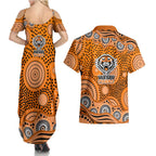 Wests Tigers Couples Matching Summer Maxi Dress and Hawaiian Shirt Aboriginal Dot Pattern - Rugby Mascot Heritage Pride