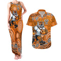 Wests Tigers Couples Matching Tank Maxi Dress and Hawaiian Shirt Aboriginal Dot Pattern - Rugby Mascot Heritage Pride