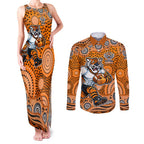 Wests Tigers Couples Matching Tank Maxi Dress and Long Sleeve Button Shirt Aboriginal Dot Pattern - Rugby Mascot Heritage Pride
