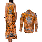 Wests Tigers Couples Matching Tank Maxi Dress and Long Sleeve Button Shirt Aboriginal Dot Pattern - Rugby Mascot Heritage Pride