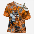 Wests Tigers Cross Shoulder Shirt Aboriginal Dot Pattern - Rugby Mascot Heritage Pride