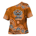 Wests Tigers Cross Shoulder Shirt Aboriginal Dot Pattern - Rugby Mascot Heritage Pride
