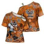 Wests Tigers Cross Shoulder Shirt Aboriginal Dot Pattern - Rugby Mascot Heritage Pride