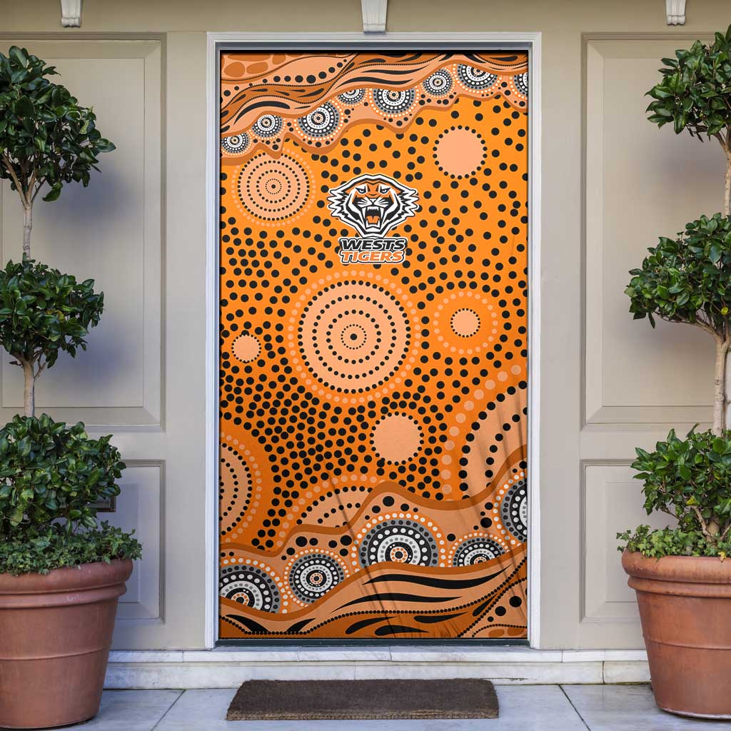 Wests Tigers Door Cover Aboriginal Dot Pattern - Rugby Mascot Heritage Pride