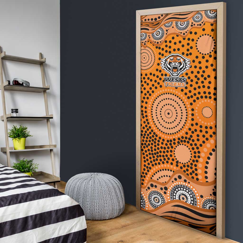Wests Tigers Door Cover Aboriginal Dot Pattern - Rugby Mascot Heritage Pride