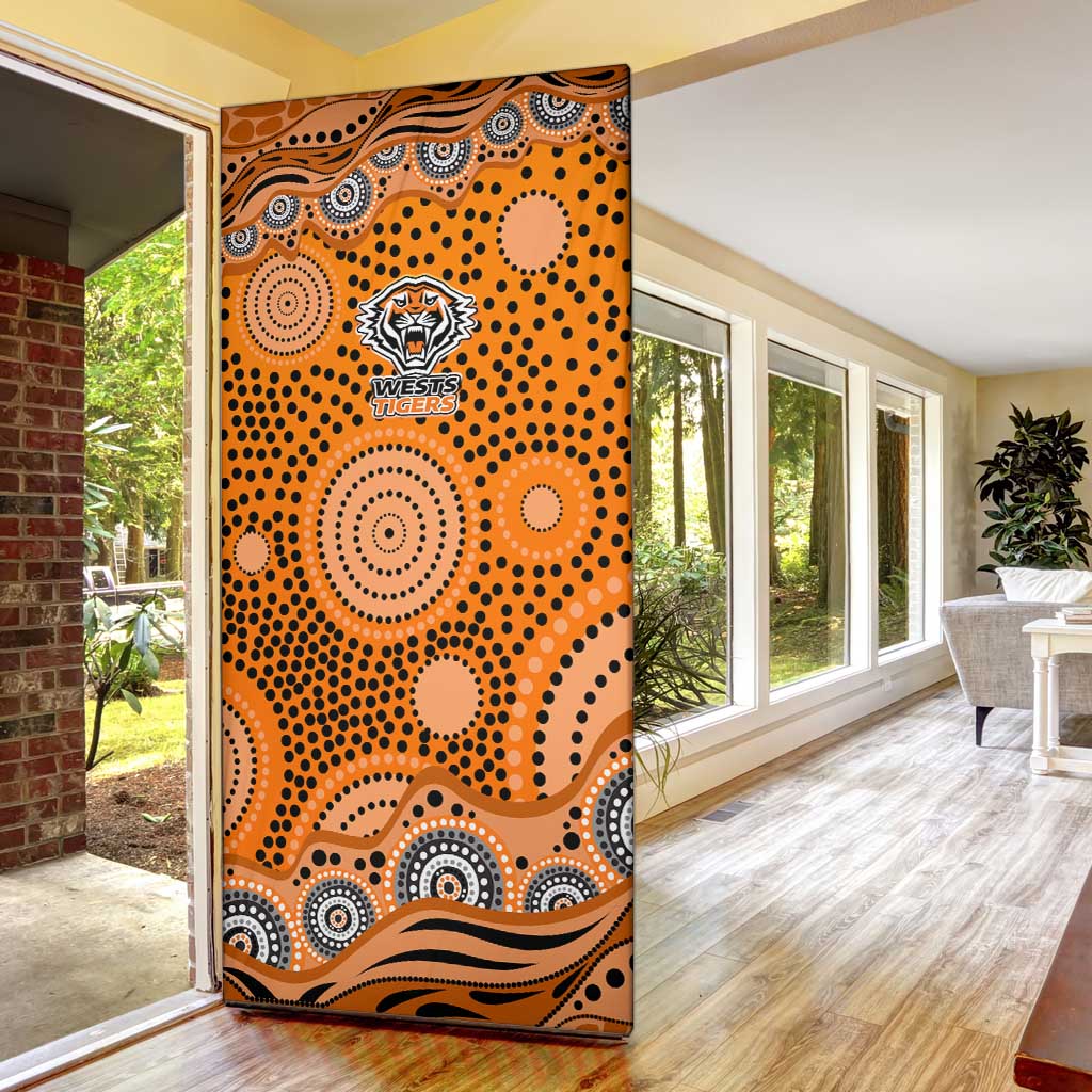 Wests Tigers Door Cover Aboriginal Dot Pattern - Rugby Mascot Heritage Pride