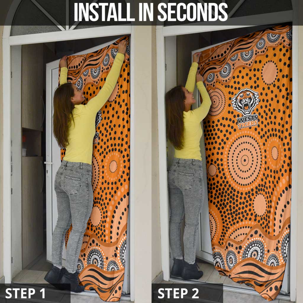 Wests Tigers Door Cover Aboriginal Dot Pattern - Rugby Mascot Heritage Pride