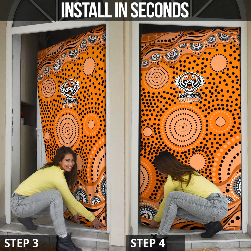 Wests Tigers Door Cover Aboriginal Dot Pattern - Rugby Mascot Heritage Pride