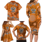Wests Tigers Family Matching Long Sleeve Bodycon Dress and Hawaiian Shirt Aboriginal Dot Pattern - Rugby Mascot Heritage Pride