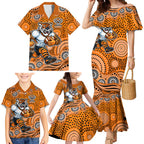 Wests Tigers Family Matching Mermaid Dress and Hawaiian Shirt Aboriginal Dot Pattern - Rugby Mascot Heritage Pride