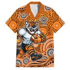Wests Tigers Family Matching Mermaid Dress and Hawaiian Shirt Aboriginal Dot Pattern - Rugby Mascot Heritage Pride