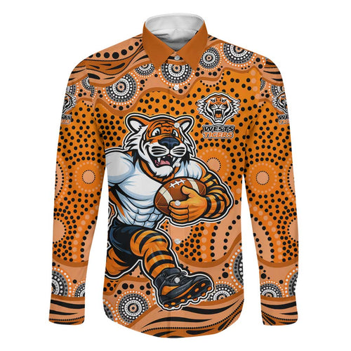 Wests Tigers Family Matching Mermaid Dress and Hawaiian Shirt Aboriginal Dot Pattern - Rugby Mascot Heritage Pride