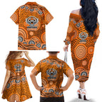 Wests Tigers Family Matching Off The Shoulder Long Sleeve Dress and Hawaiian Shirt Aboriginal Dot Pattern - Rugby Mascot Heritage Pride