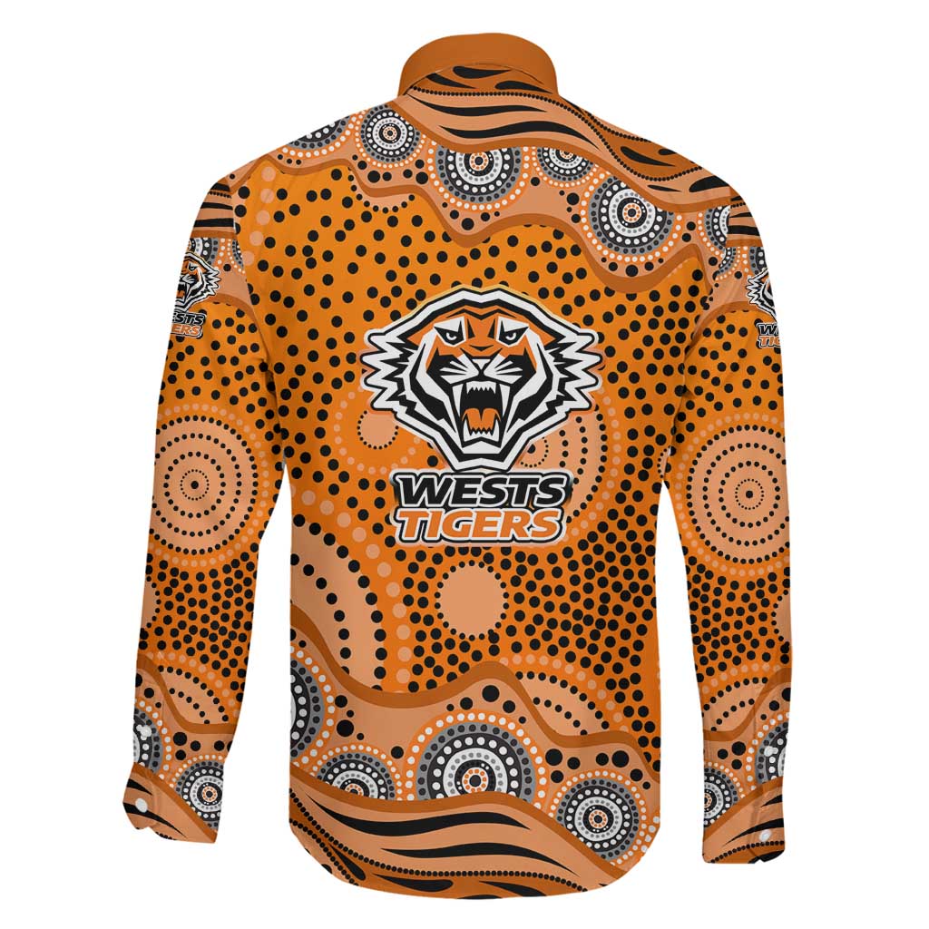 Wests Tigers Family Matching Off Shoulder Maxi Dress and Hawaiian Shirt Aboriginal Dot Pattern - Rugby Mascot Heritage Pride
