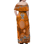 Wests Tigers Family Matching Off Shoulder Maxi Dress and Hawaiian Shirt Aboriginal Dot Pattern - Rugby Mascot Heritage Pride