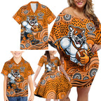 Wests Tigers Family Matching Off Shoulder Short Dress and Hawaiian Shirt Aboriginal Dot Pattern - Rugby Mascot Heritage Pride