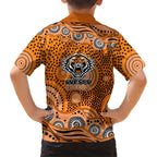 Wests Tigers Family Matching Off Shoulder Short Dress and Hawaiian Shirt Aboriginal Dot Pattern - Rugby Mascot Heritage Pride