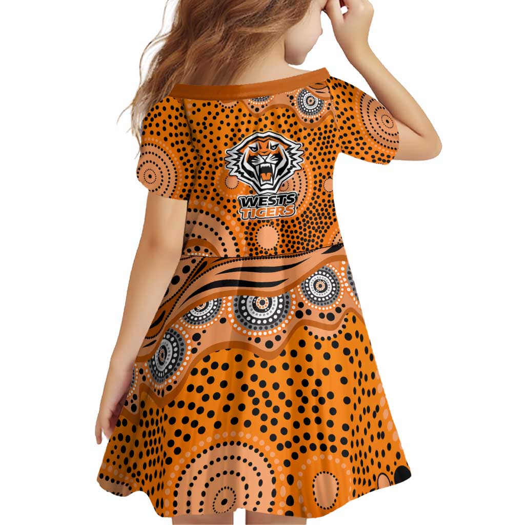 Wests Tigers Family Matching Off Shoulder Short Dress and Hawaiian Shirt Aboriginal Dot Pattern - Rugby Mascot Heritage Pride