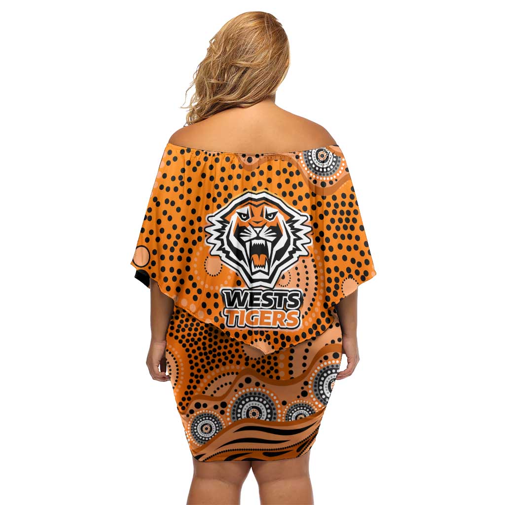 Wests Tigers Family Matching Off Shoulder Short Dress and Hawaiian Shirt Aboriginal Dot Pattern - Rugby Mascot Heritage Pride