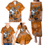 Wests Tigers Family Matching Puletasi and Hawaiian Shirt Aboriginal Dot Pattern - Rugby Mascot Heritage Pride