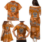 Wests Tigers Family Matching Puletasi and Hawaiian Shirt Aboriginal Dot Pattern - Rugby Mascot Heritage Pride