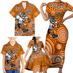 Wests Tigers Family Matching Short Sleeve Bodycon Dress and Hawaiian Shirt Aboriginal Dot Pattern - Rugby Mascot Heritage Pride