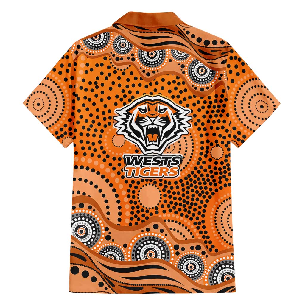 Wests Tigers Family Matching Short Sleeve Bodycon Dress and Hawaiian Shirt Aboriginal Dot Pattern - Rugby Mascot Heritage Pride