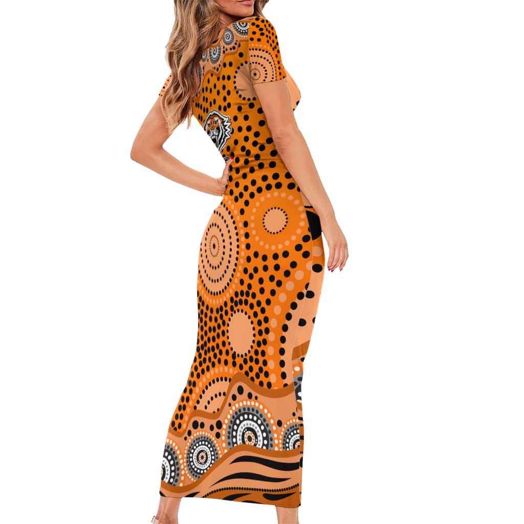 Wests Tigers Family Matching Short Sleeve Bodycon Dress and Hawaiian Shirt Aboriginal Dot Pattern - Rugby Mascot Heritage Pride