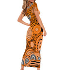 Wests Tigers Family Matching Short Sleeve Bodycon Dress and Hawaiian Shirt Aboriginal Dot Pattern - Rugby Mascot Heritage Pride