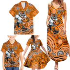 Wests Tigers Family Matching Summer Maxi Dress and Hawaiian Shirt Aboriginal Dot Pattern - Rugby Mascot Heritage Pride