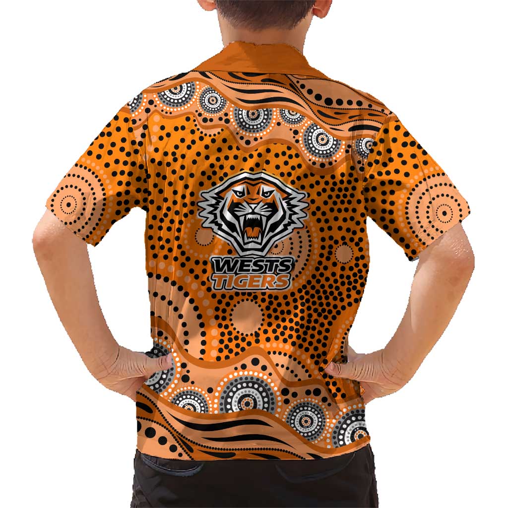 Wests Tigers Family Matching Summer Maxi Dress and Hawaiian Shirt Aboriginal Dot Pattern - Rugby Mascot Heritage Pride