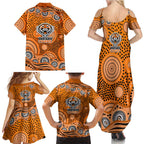 Wests Tigers Family Matching Summer Maxi Dress and Hawaiian Shirt Aboriginal Dot Pattern - Rugby Mascot Heritage Pride