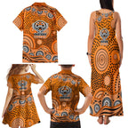 Wests Tigers Family Matching Tank Maxi Dress and Hawaiian Shirt Aboriginal Dot Pattern - Rugby Mascot Heritage Pride