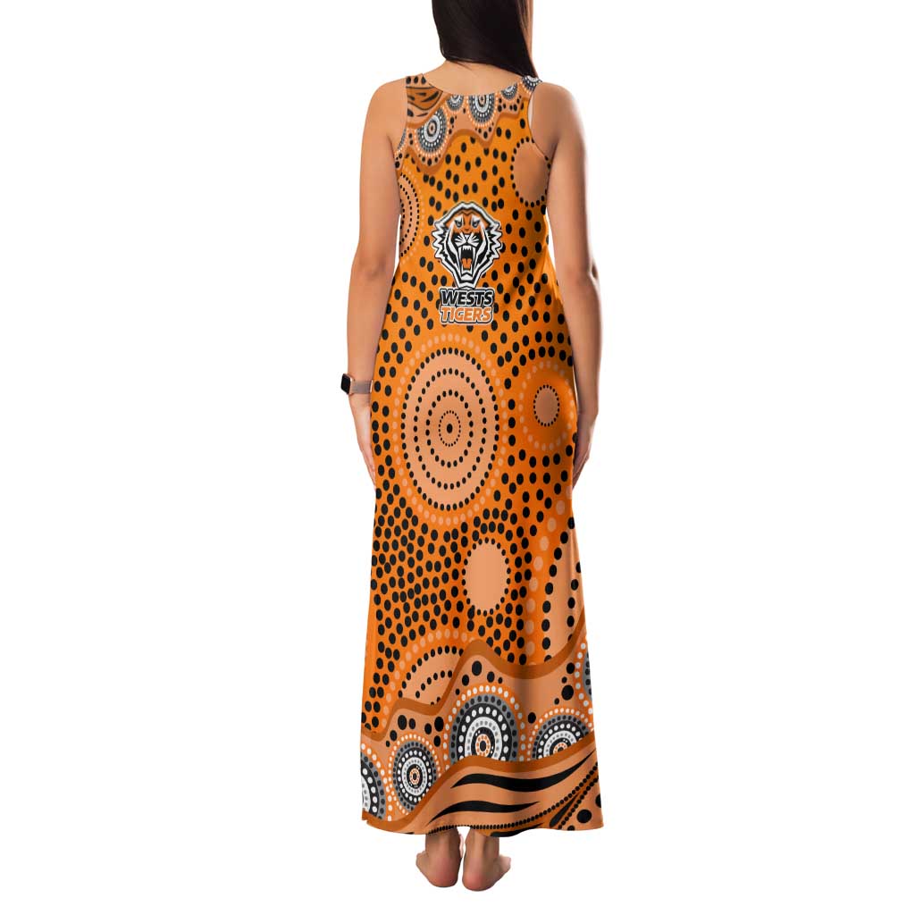 Wests Tigers Family Matching Tank Maxi Dress and Hawaiian Shirt Aboriginal Dot Pattern - Rugby Mascot Heritage Pride