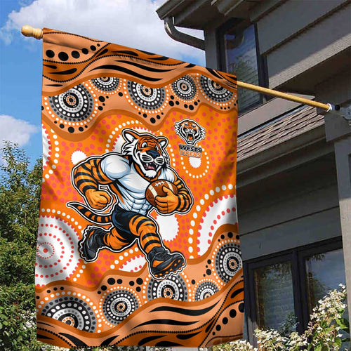 Wests Tigers Garden Flag Aboriginal Dot Pattern - Rugby Mascot Heritage Pride