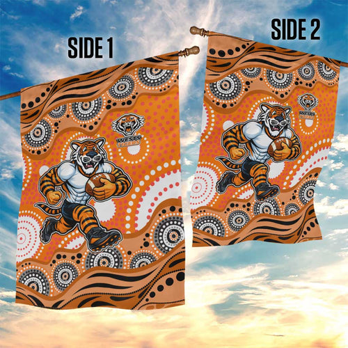 Wests Tigers Garden Flag Aboriginal Dot Pattern - Rugby Mascot Heritage Pride