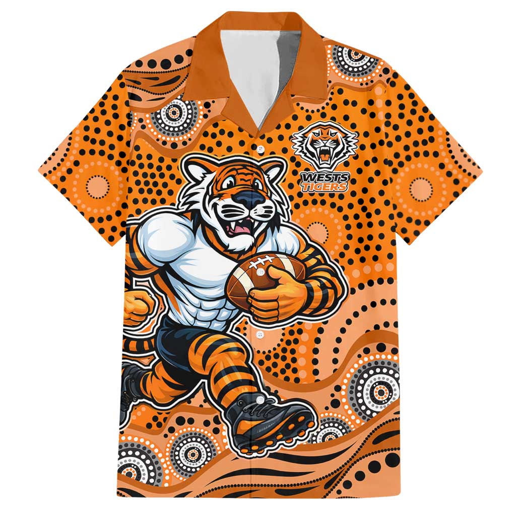 Wests Tigers Hawaiian Shirt Aboriginal Dot Pattern - Rugby Mascot Heritage Pride
