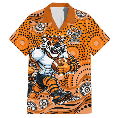 Wests Tigers Hawaiian Shirt Aboriginal Dot Pattern - Rugby Mascot Heritage Pride