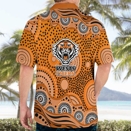 Wests Tigers Hawaiian Shirt Aboriginal Dot Pattern - Rugby Mascot Heritage Pride